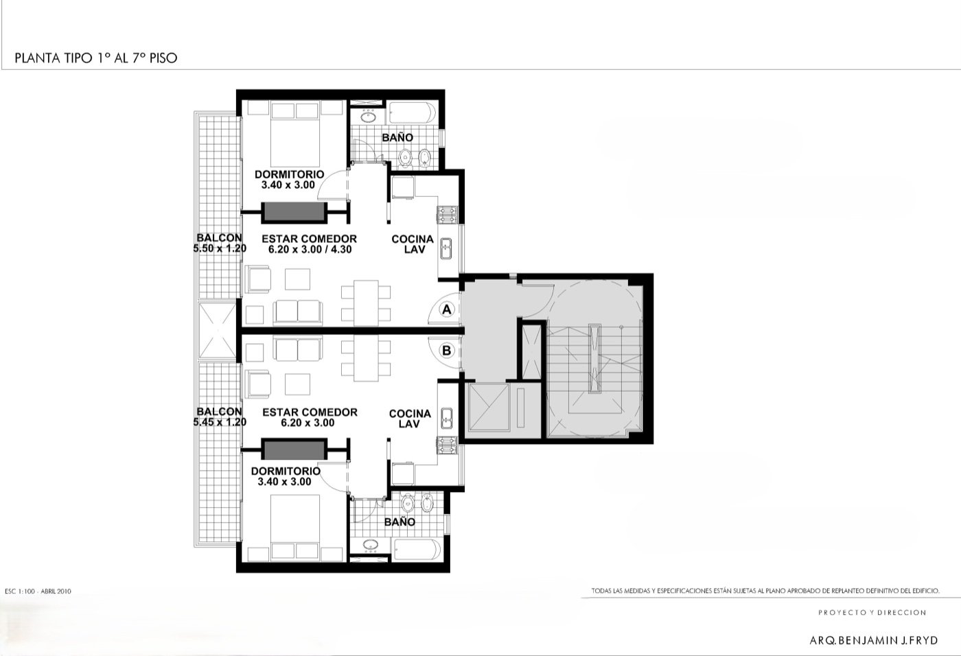 Planta Tipo 1° al 7° Piso de Araoz 2060