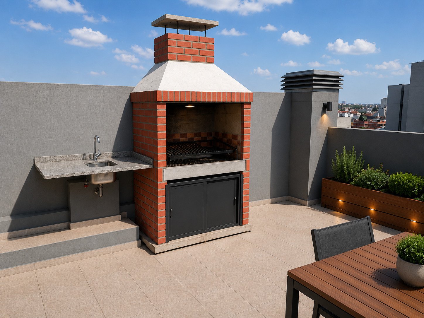 Terraza común con parrilla en edificio Balbín 2600