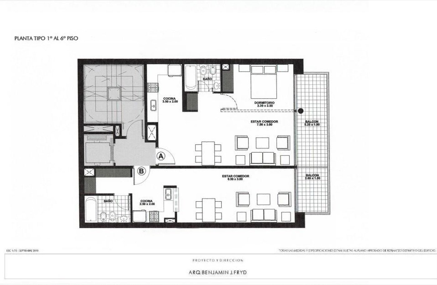 Planta Tipo 1° al 6° Piso de Ciudad de la Paz 1128