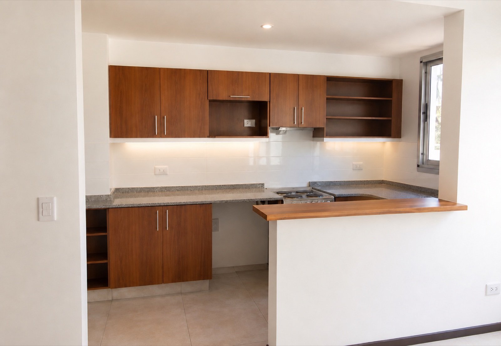 Cocina integrada con desayunador en departamento de Manzanares 1651