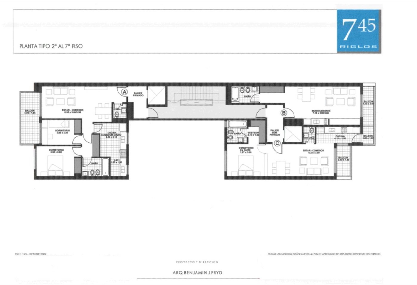Planta Tipo 2° al 7° Piso de Riglos 745